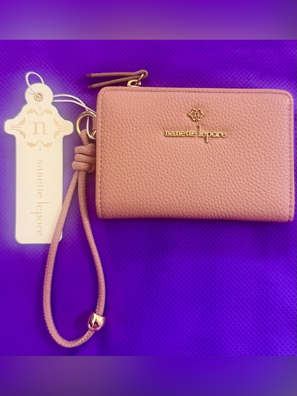 Nanette Lepore Dusty Pink Pebbled Wristlet with Gold Logo